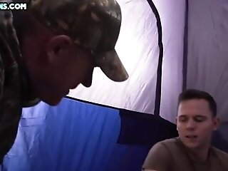 Military Stepdaddies Fuck Twinks In Orgy Under Tent
