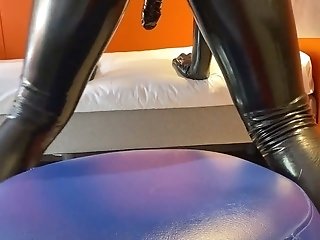 Sadism & Masochism Paramour In Spandex Catsuit Luvs Rectal Pleasure With A Condom-covered Fake Penis