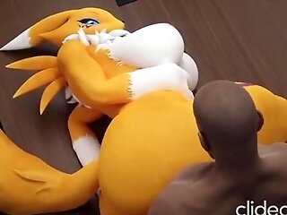 Renamon's Office Romp With Her Well-gifted Black Paramour