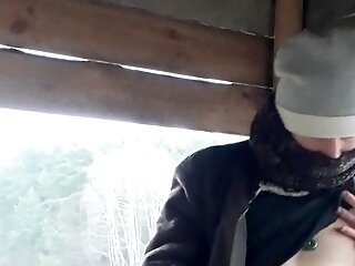 Jerking Off In A Hunter's Cabin During A Freezing Weather