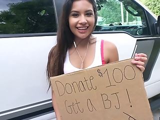 Bubble Butt Teenager Offers Point Of View Outdoor Blow-job For $100 Donation