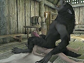 Skyrim Masculine Werewolf Compels Man To Fuck